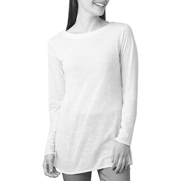 Prana Esme Titanium Grey w/ White Stripe Boat Neck Long Sleeve Tunic Top Sz XS - Picture 2 of 8